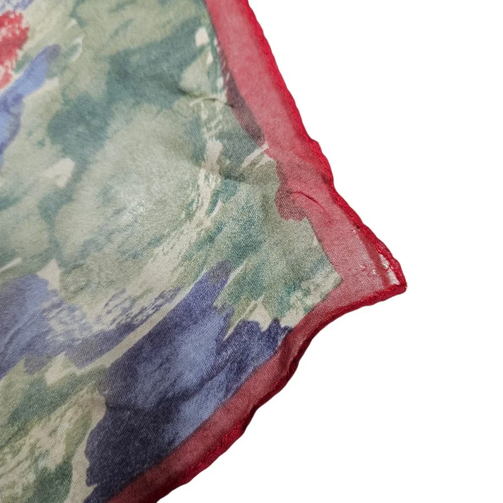 Floral Scarf‎ Womens OS Red Sheer Poppy Print Square Neckerchief Accessory